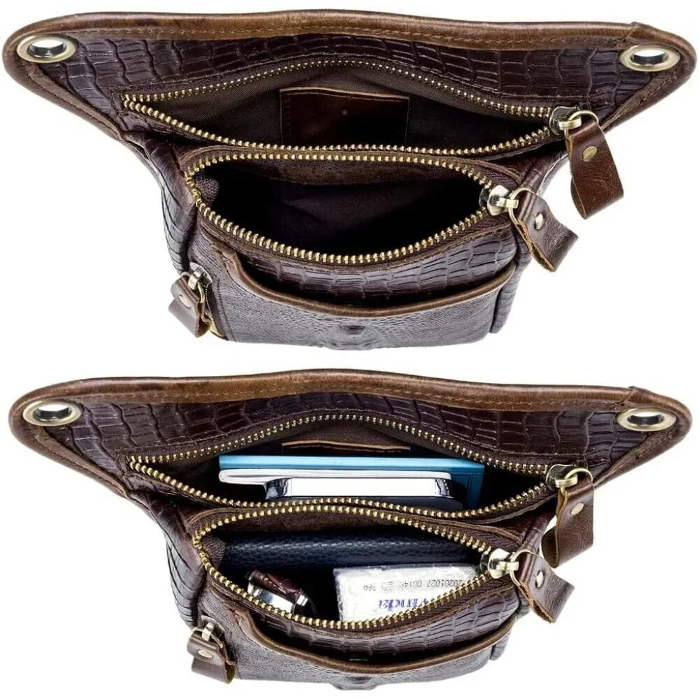 💫 Men Brown Leather Waist Pack Genuine Belt Multi-Purpose MotorcycleBike Hiking